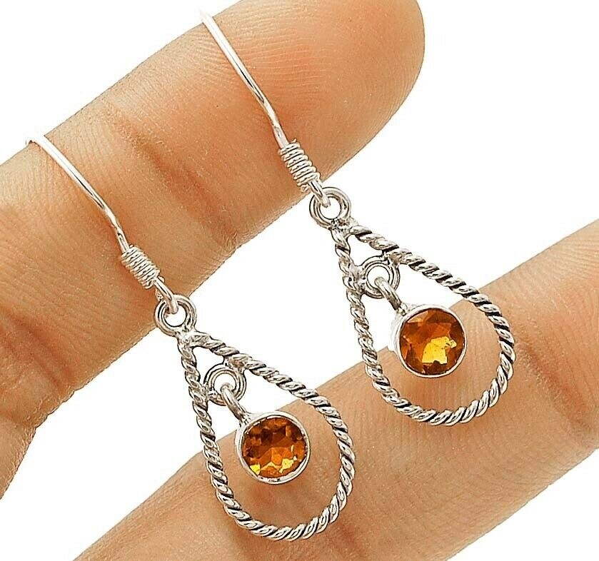 Natural Golden Citrine 925 Sterling Silver Earrings 1 2/3 Inch Length