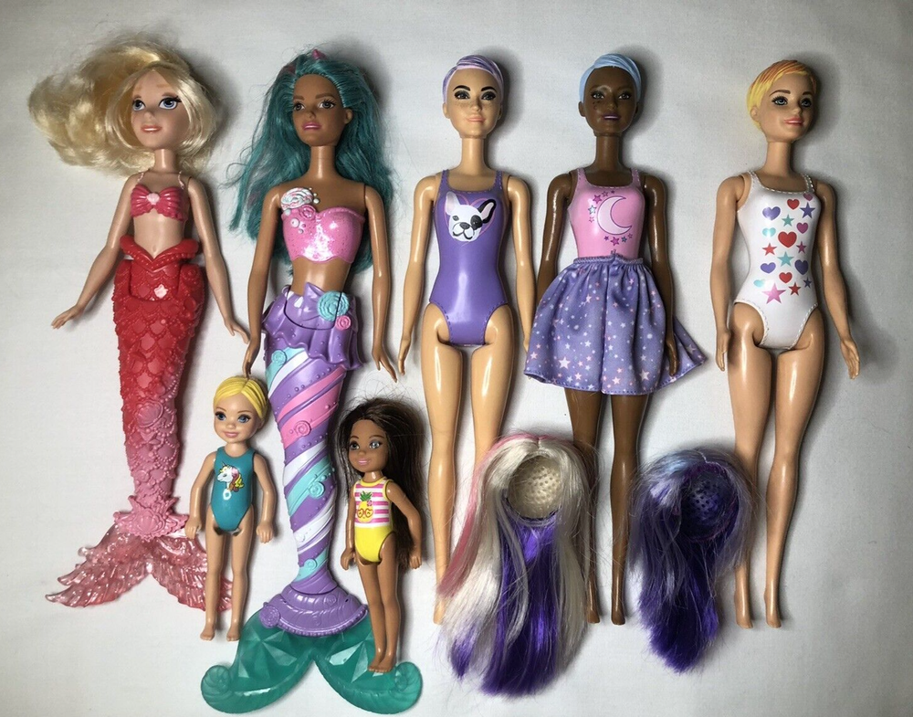 2010s Mattel Barbie Doll Lot w/ 1 Hasbro Disney Mermaid Doll - Good Condition!