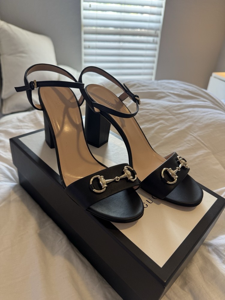 Gucci Horsebit Leather Ankle Strap Heels Sz 39