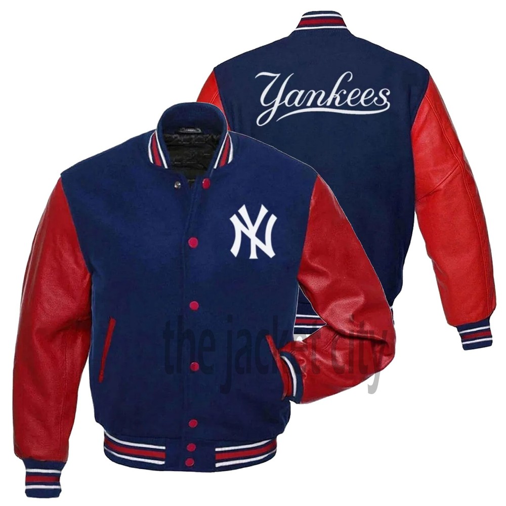 New York Yankees MLB Blue Wool & Leather Varsity Jacket vintage Style Letterman