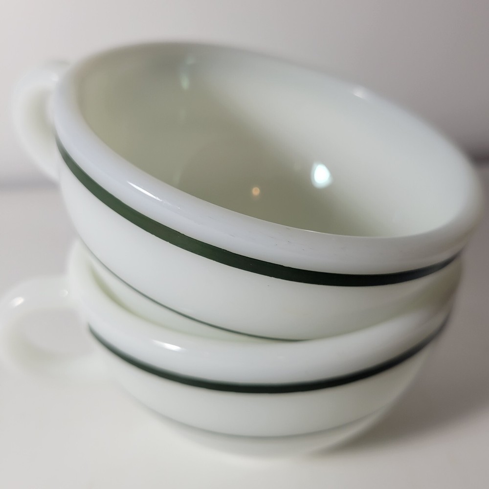 Corning Ware Green Stripe Diner Coffee/Tea cup, Saucer Milk Glass Made In USA