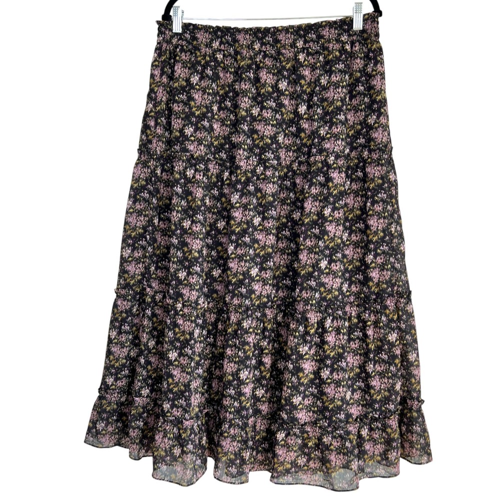 Madewell Crinkle Georgette Tiered Maxi Skirt Blurred Blooms Size L Whimsigoth
