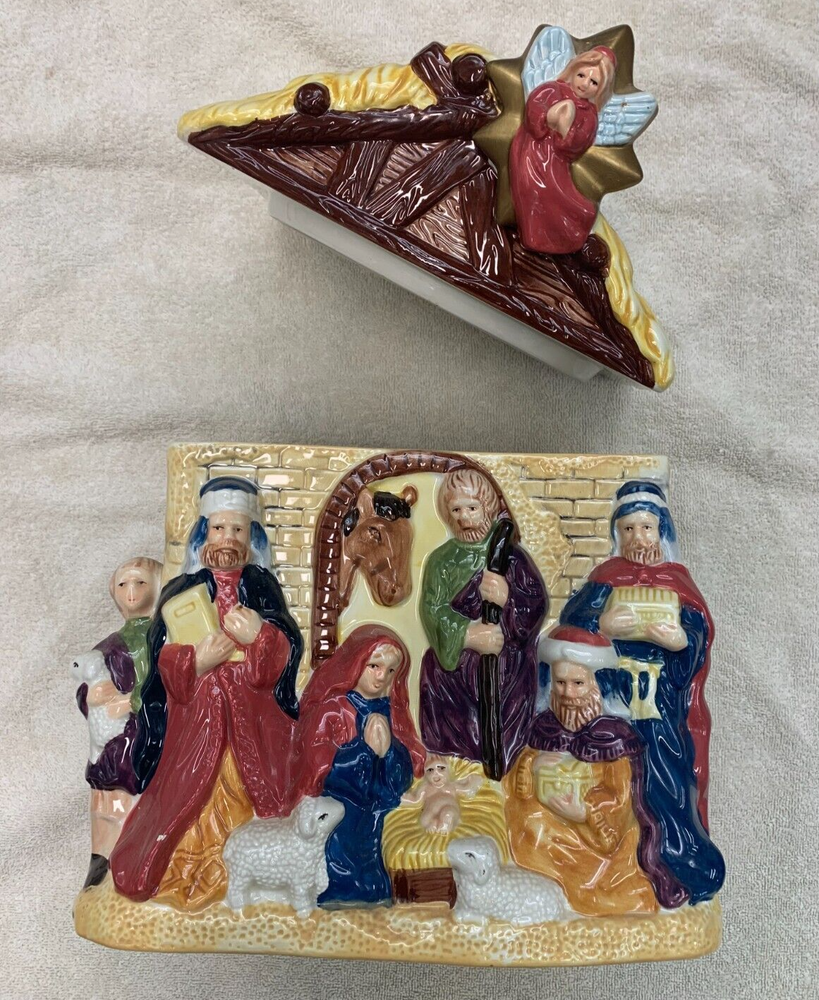 JAY IMPORTS NATIVITY SCENE HOLY JESUS CHRISTMAS HOLIDAY CERAMIC COOKIE JAR W/BOX