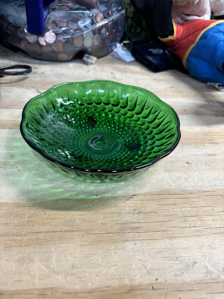 Vintage Emerald Green Hobnail Glass Footed Candy Dish - Stunning Retro Piece  