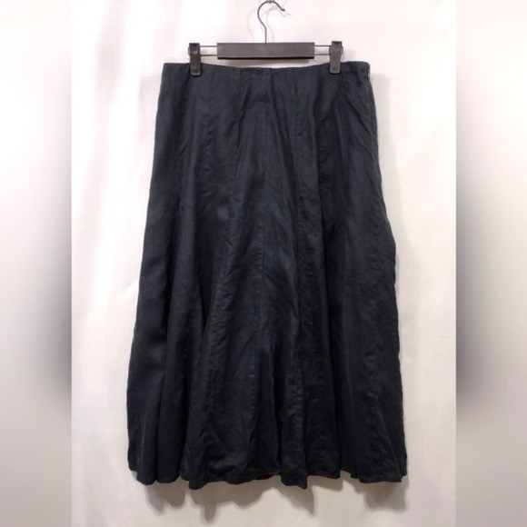 Grace Elements 100% Linen A Line Midi Skirt Women's 8 Black Retro Y2K Office