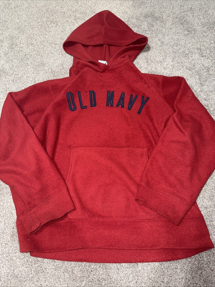 Vintage Old Navy Fleece Hoodie Mens Large Red Navy Embroidered Logo Y2K 90s