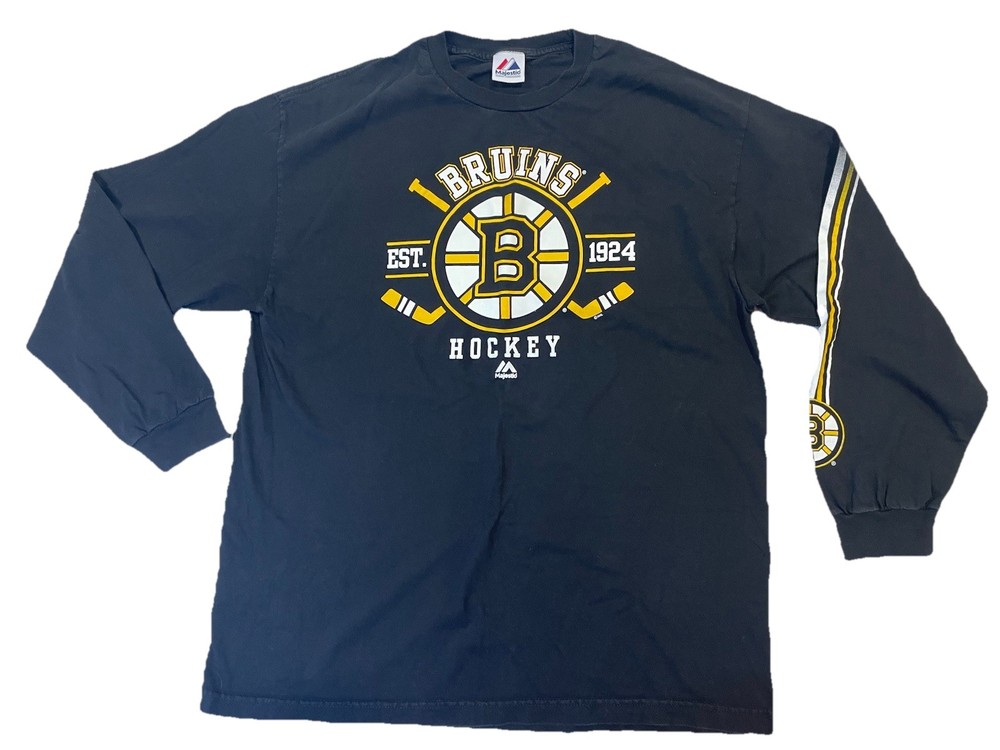 Boston Bruins T-Shirt Long Sleeve Men’s XL Black Majestic CRISP LOGO! NHL