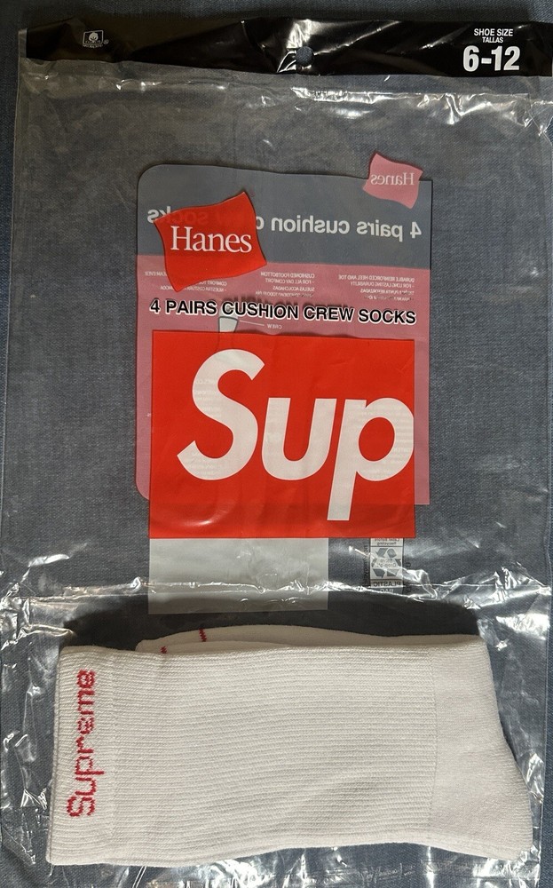 Supreme X Hanes white Socks - NEW One Pack , Size 6-12 .