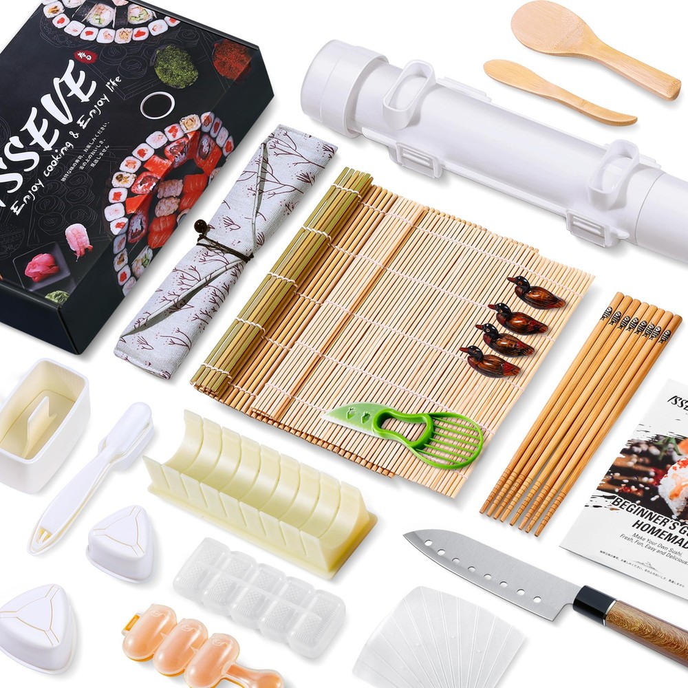 25-Piece Sushi Making Kit with Bazooka Maker, Molds & Bamboo Mat for Homemade Rolls