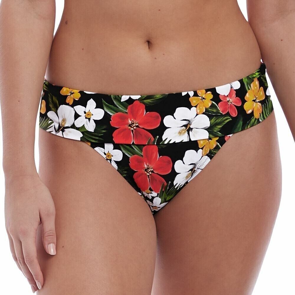 Freya Tiki Bar Bikini Brief Size XL 16 18 Black Floral Fold Swimwear Bottom 6807