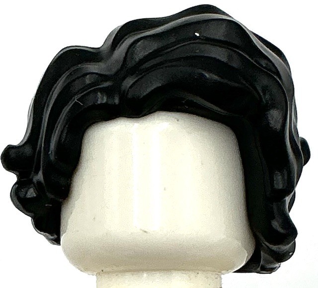 Lego New  Black Minifigure Hair Mid-Length Tousled Wavy Parted on Right Part