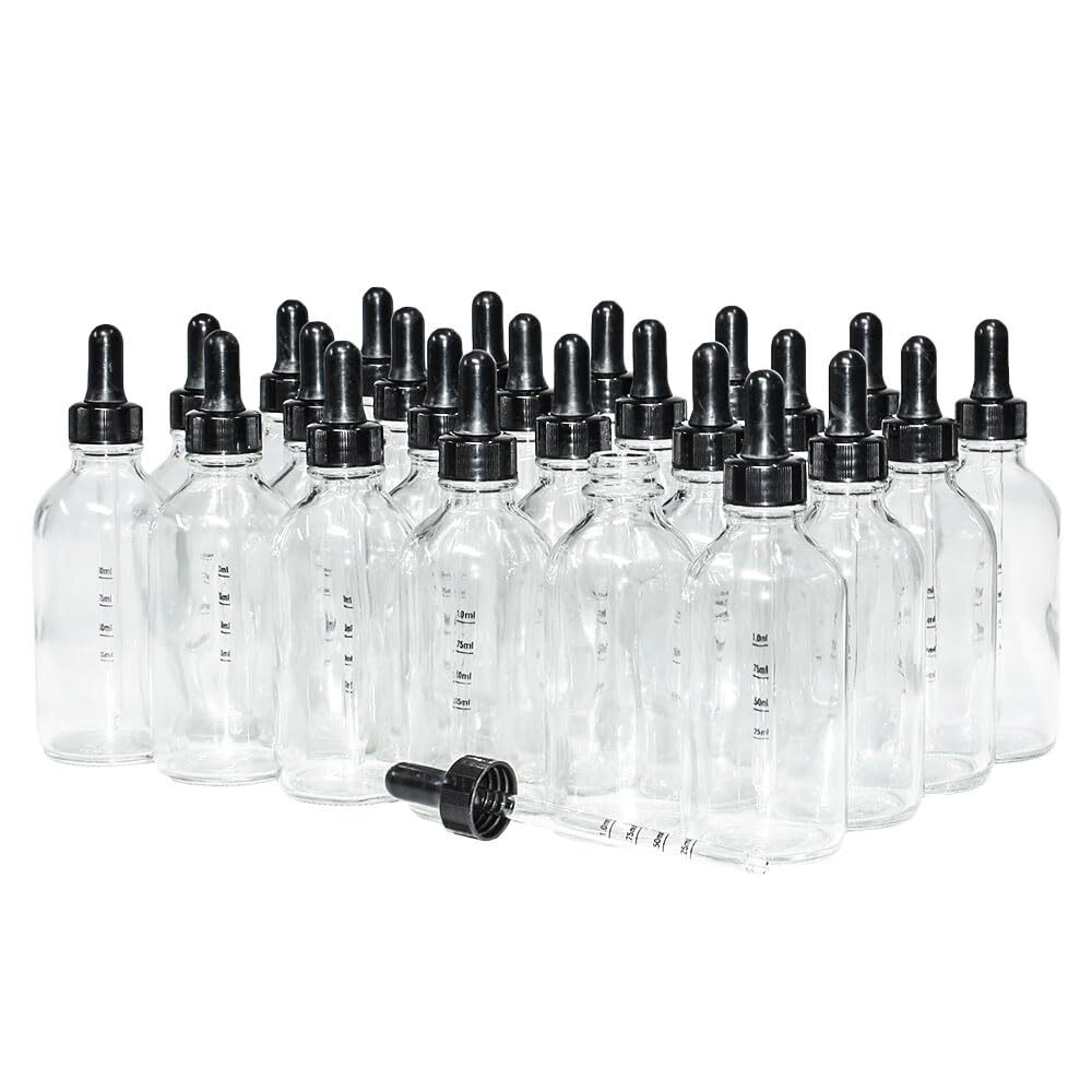 (Pack of 24) 4 oz. Clear Boston Round with Nitrile Rubber Black Graduated Gla...
