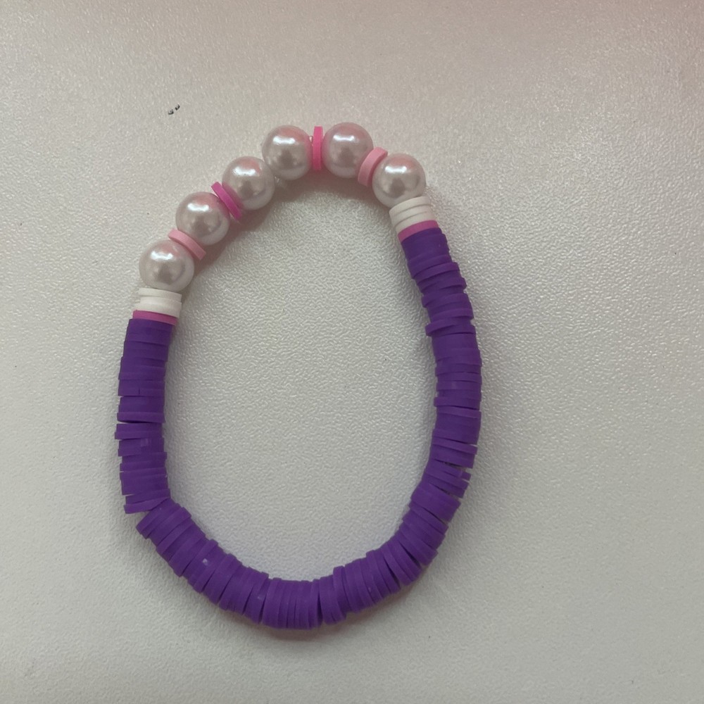 Dark Purple Mermaid Bracelet with White Clay Beads and Pearls