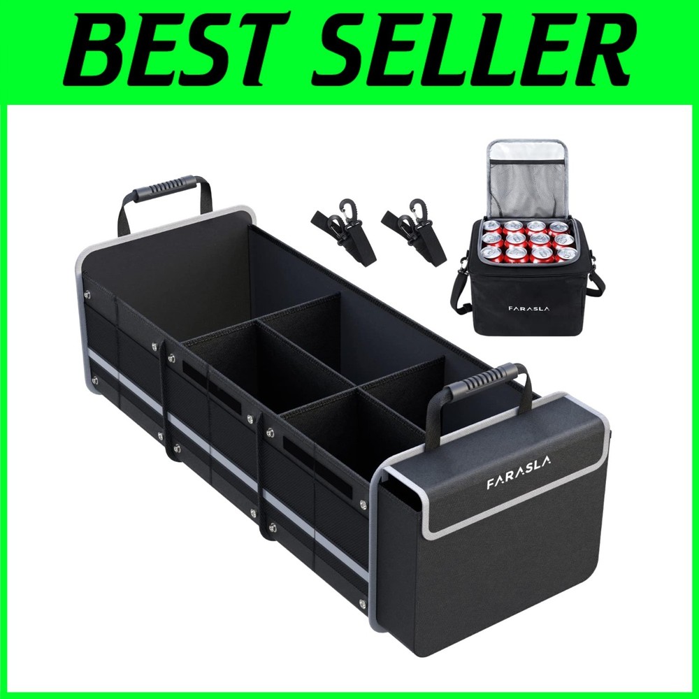 Durable Foldable Car Trunk Organizer with Insulated Cooler - Fits SUVs & Sedans