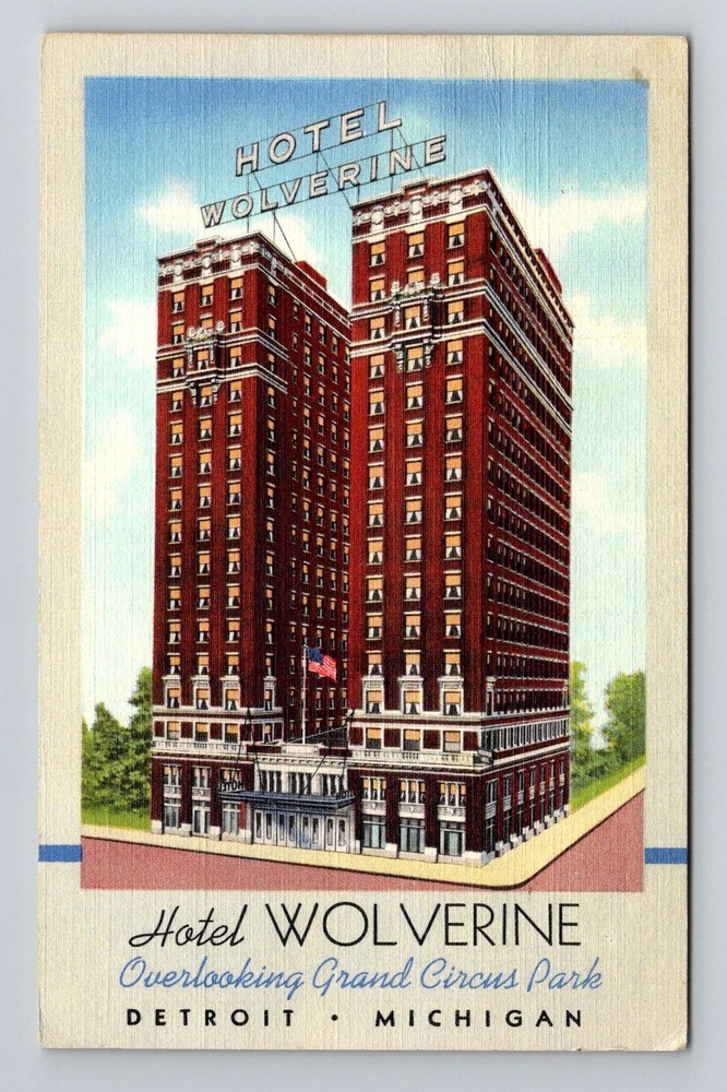 Detroit MI-Michigan, Wolverine Hotel, Antique, c1940 Vintage Souvenir Postcard