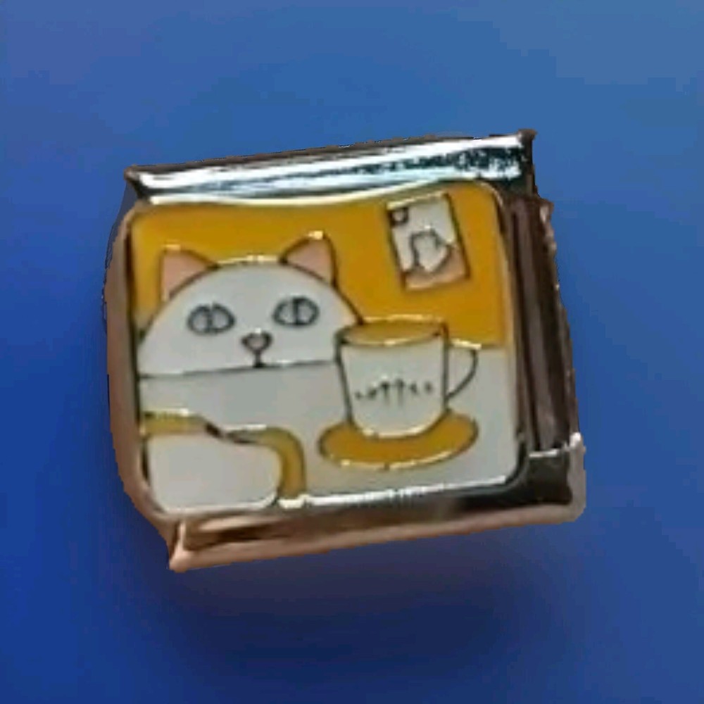 Cat Coffee Cup Italian Charm Stainless Steel 9MM