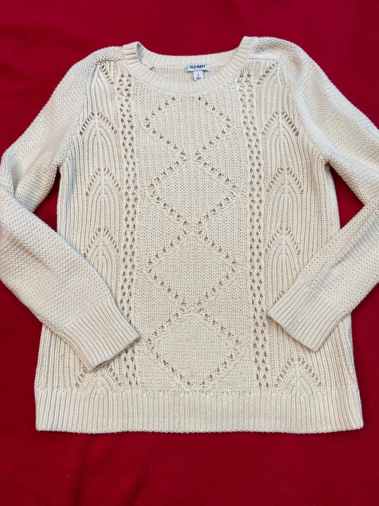 BACK TO SCHOOL Old Navy Ivory Cotton Blend Sweater Women’s Size L Pullover-image