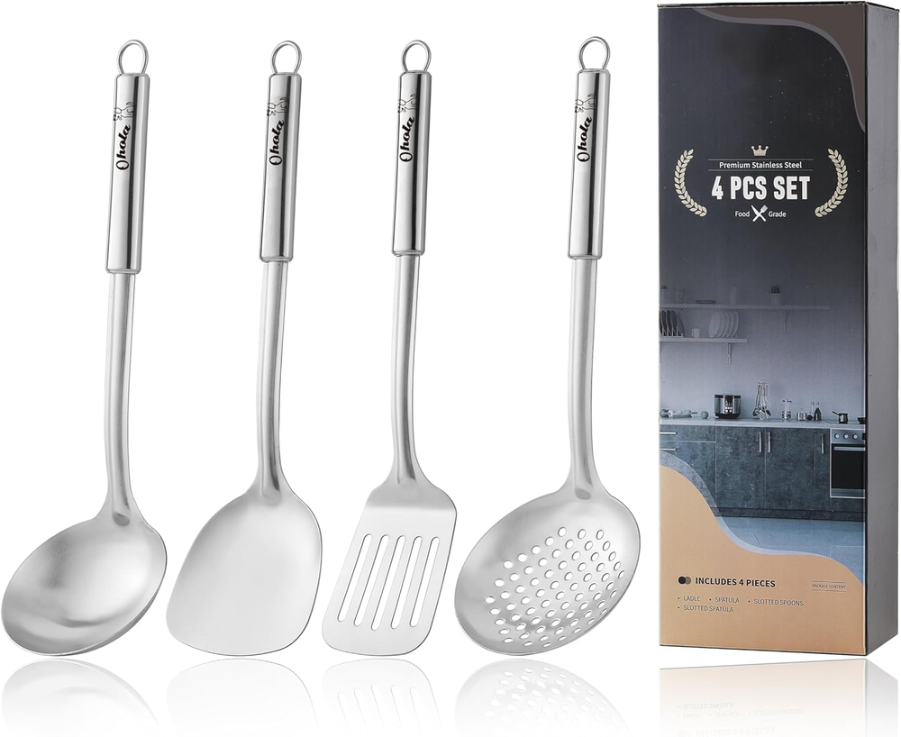 4PCS Cooking Utensils Set,  Stainless Steel Kitchen Cooking Utensils Set, Met...