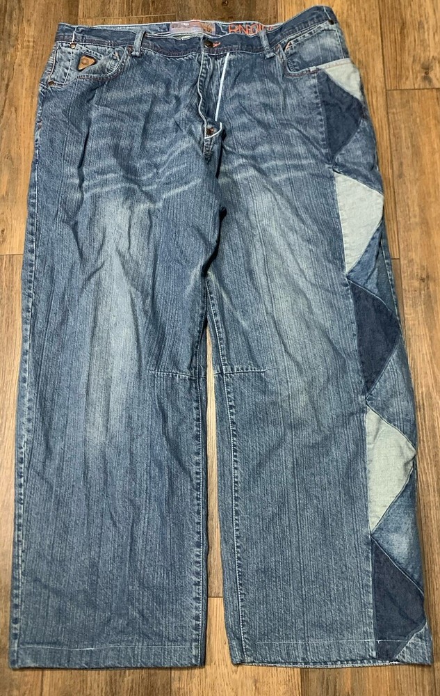 VTG Akademiks Patchwork Jeans Mens 42x31 Wide Leg Baggy Y2K Streetwear Skate