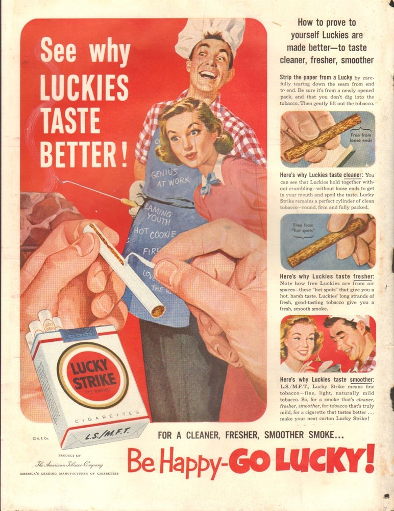 1951 Vintage ad for Lucky Strike Cigarettes tobacco Couple Apron 06/09/22