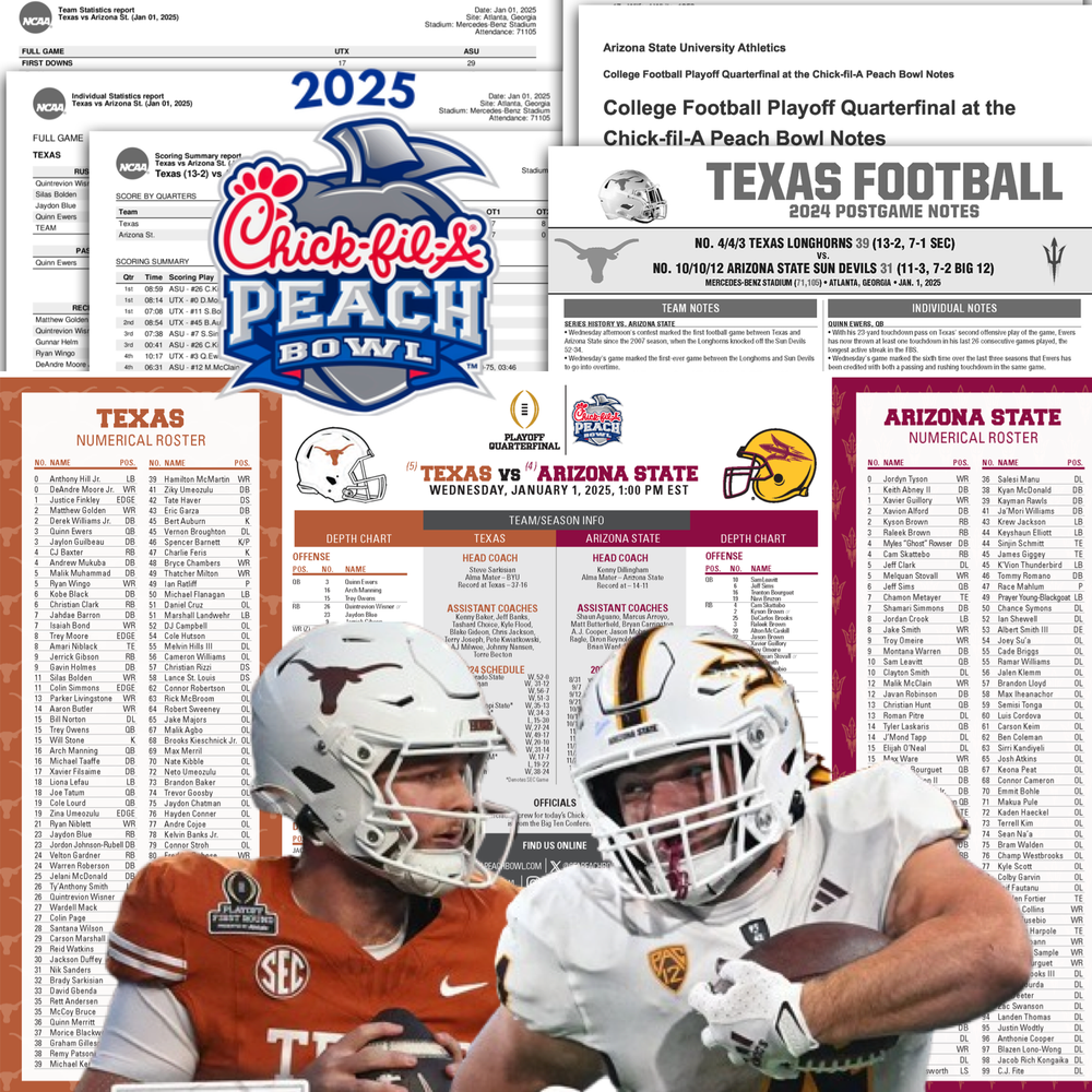 Texas vs Arizona State - Flipcard & Postgame Media Program Notes Peach CFP 2025