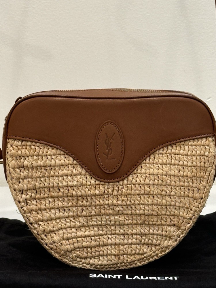 Saint Laurent Le Coeur Raffia Shoulder Bag in Woven Design