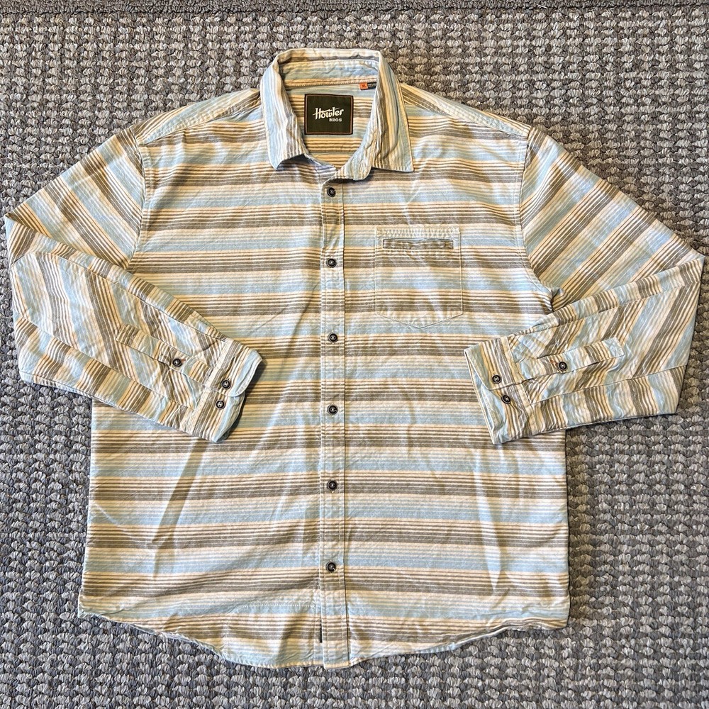 Howler Bros Shirt Mens XL Striped Flannel Button Up Shacket Overshirt Outdoors
