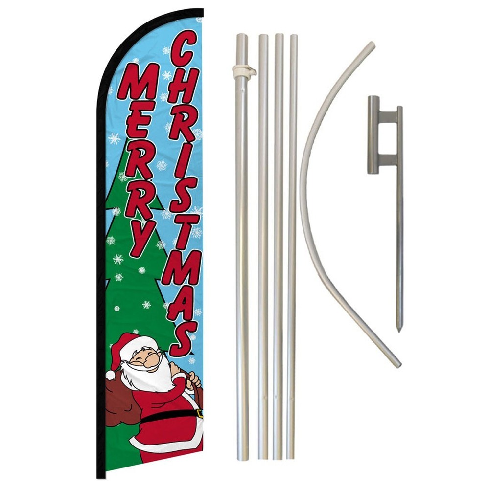 Merry Christmas Full Curve Windless Swooper Flag & Pole Kit Santa Xmas