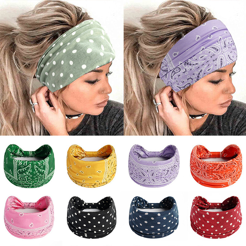 Vintage Wide Headbands Boho Elastic Headband Bandana Soft Yoga Turban Headwrap