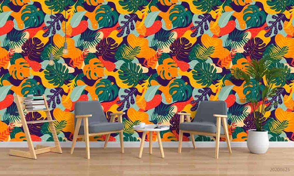 3D Plants Leaves Watercolor Pattern Wall Murals Wallpaper Murals Wall Sticker 2