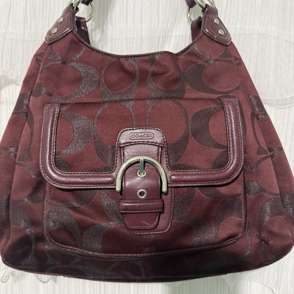 Coach Campbell Signature C Logo Jacquard Red Bordeaux Shoulder Bag Purse F26245