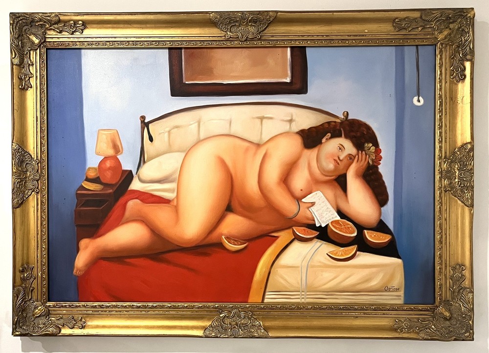 Fernando Botero Oil on Canva signed style of Art Painting (1932 – 2023) Framed