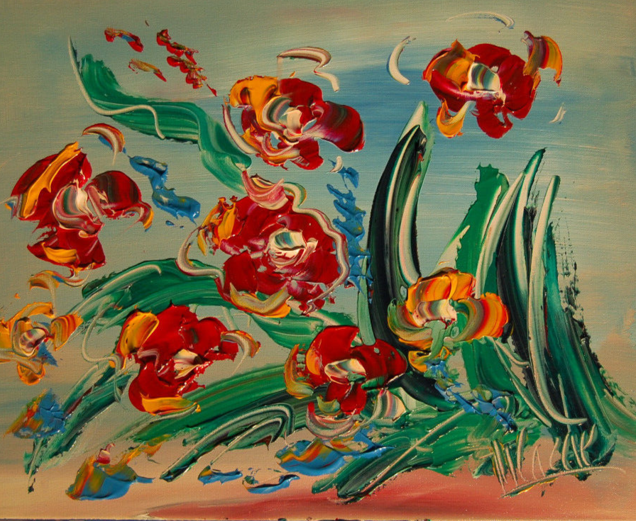 ABSTRACT FLOWERS   MODERN ART   SIGNED CANVAS - STRETCHED painting original  Bf