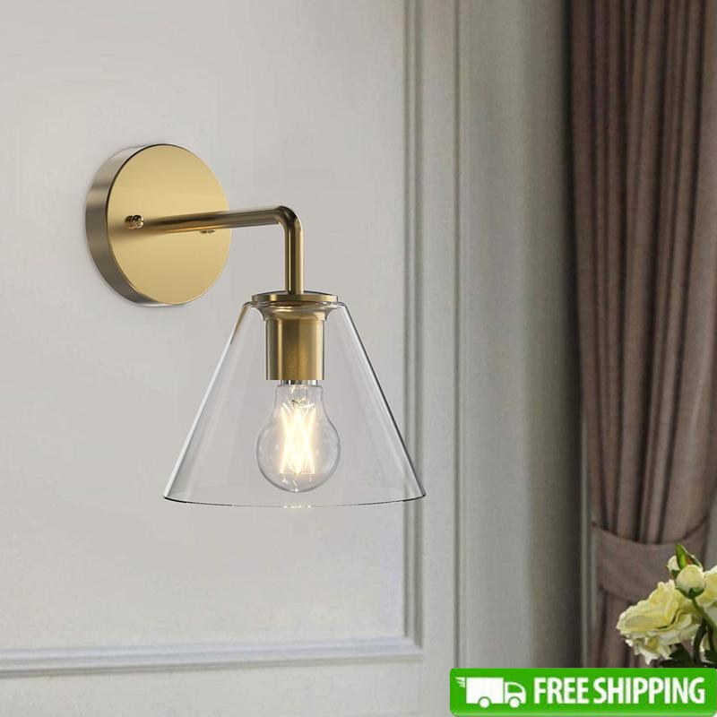 Indoor Wall Sconce 1-Light Burnished Brass Clear Glass Energy Efficient Dimmable