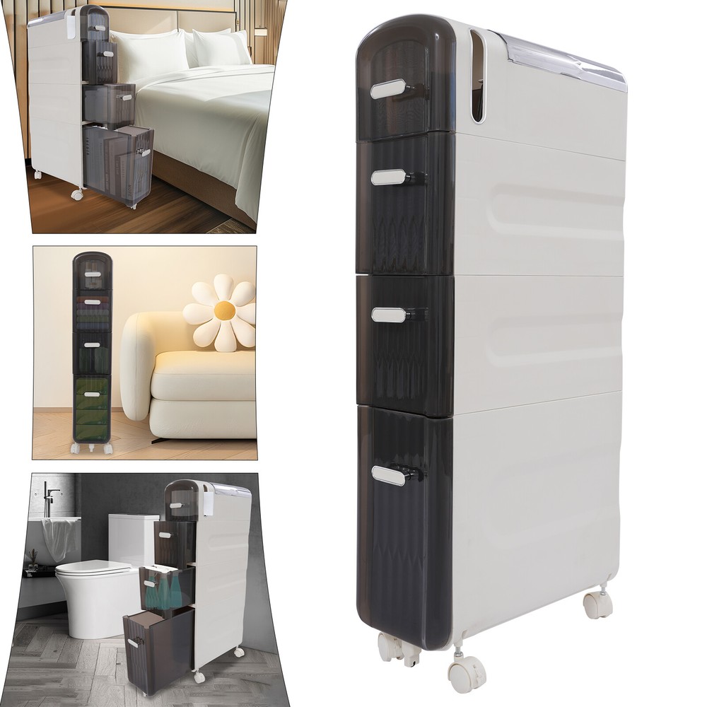 4-Tier Slim Bathroom Organizer Cabinet with Storage Drawers