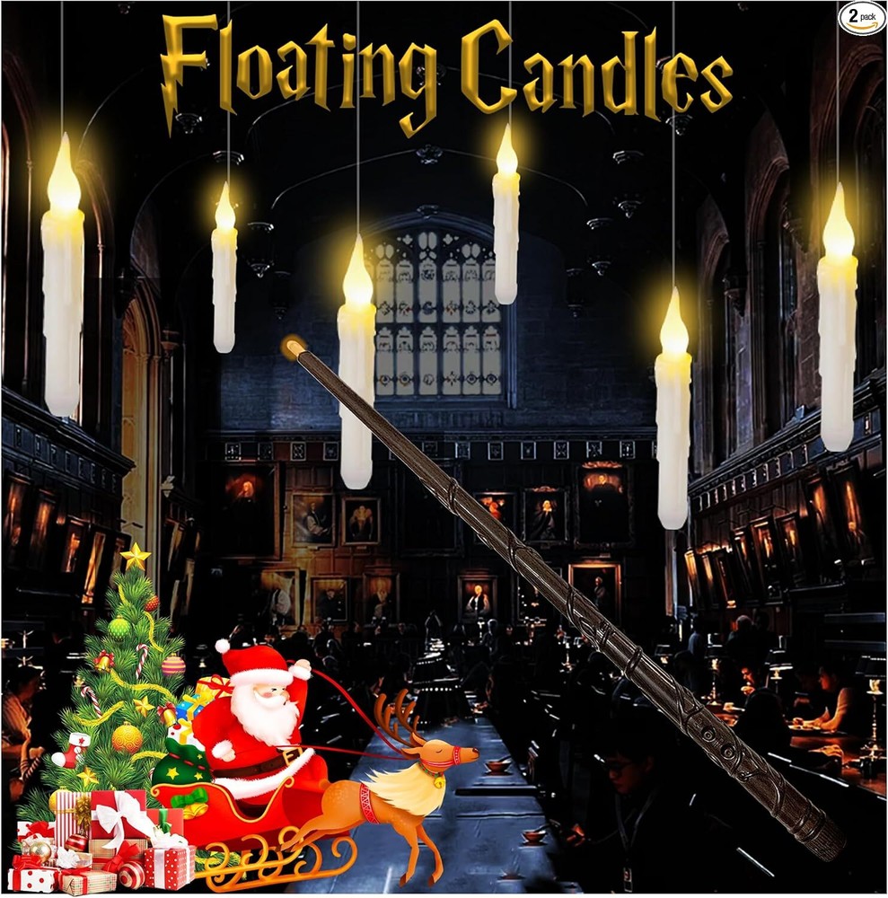 Floating Candles with Remote 2Pcs Magic Flickering Flameless Hanging LED Lights