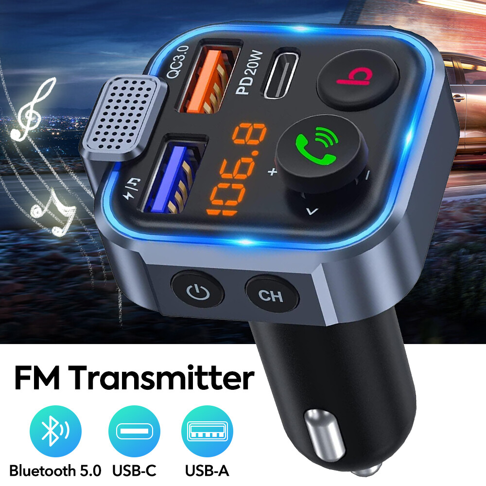 Bluetooth FM Transmitter Car Adapter QC3.0 PD 20W USB Charger FM Radio Handsfree