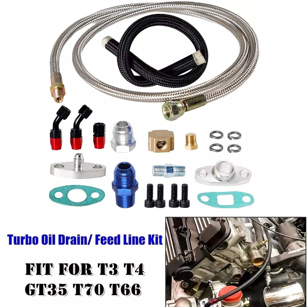 Turbo Charger Oil Drain Return & Feed Line Kit for T3 T4 T04E T60 T61 T70 USA