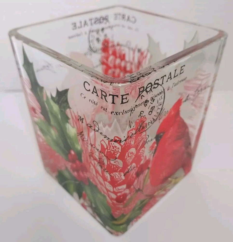 Teleflora 4 Inch French Postcard Cardinal Vase for Holiday Candy Flowers