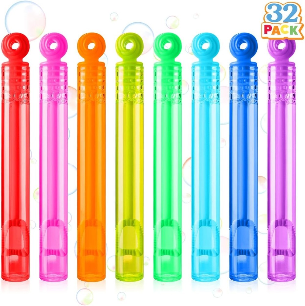 JOYIN 32 Pack Mini Bubble Wands in 8 Colors for Kids Party Favors Outdoor Fun