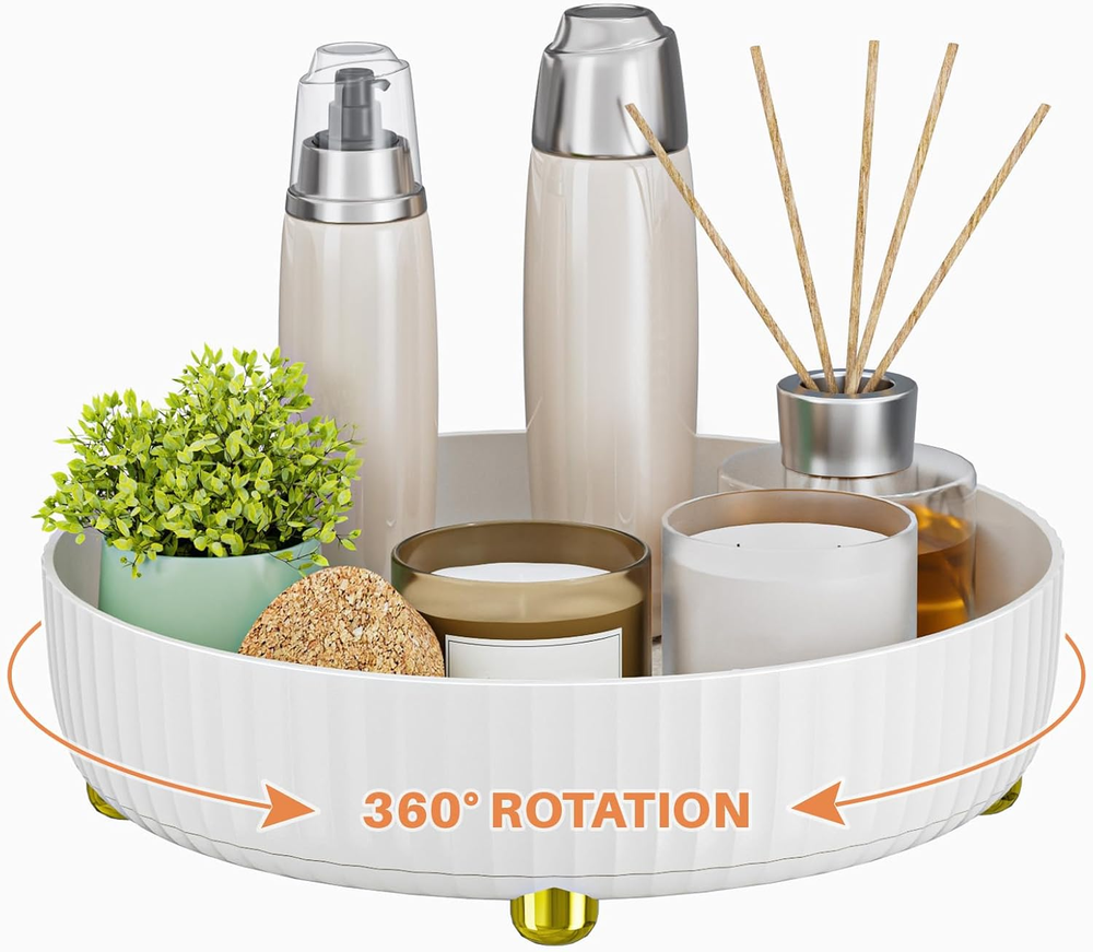 Rotating Makeup Organizer Tray for Bathroom Storage - Holds Perfume and Skincare Essentials