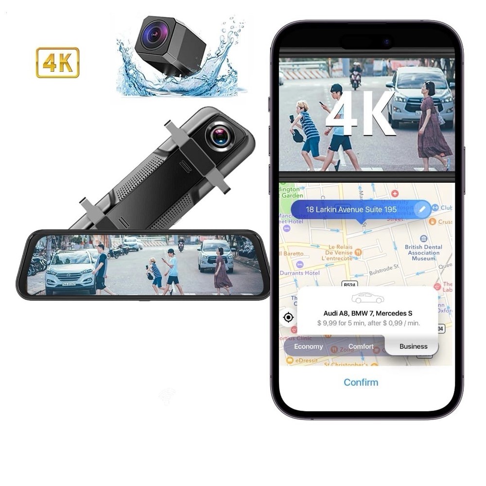 4K 11” WiFi GPS Dual Dash Cam Car Rear View Mirror Camera IPS Video Recorder