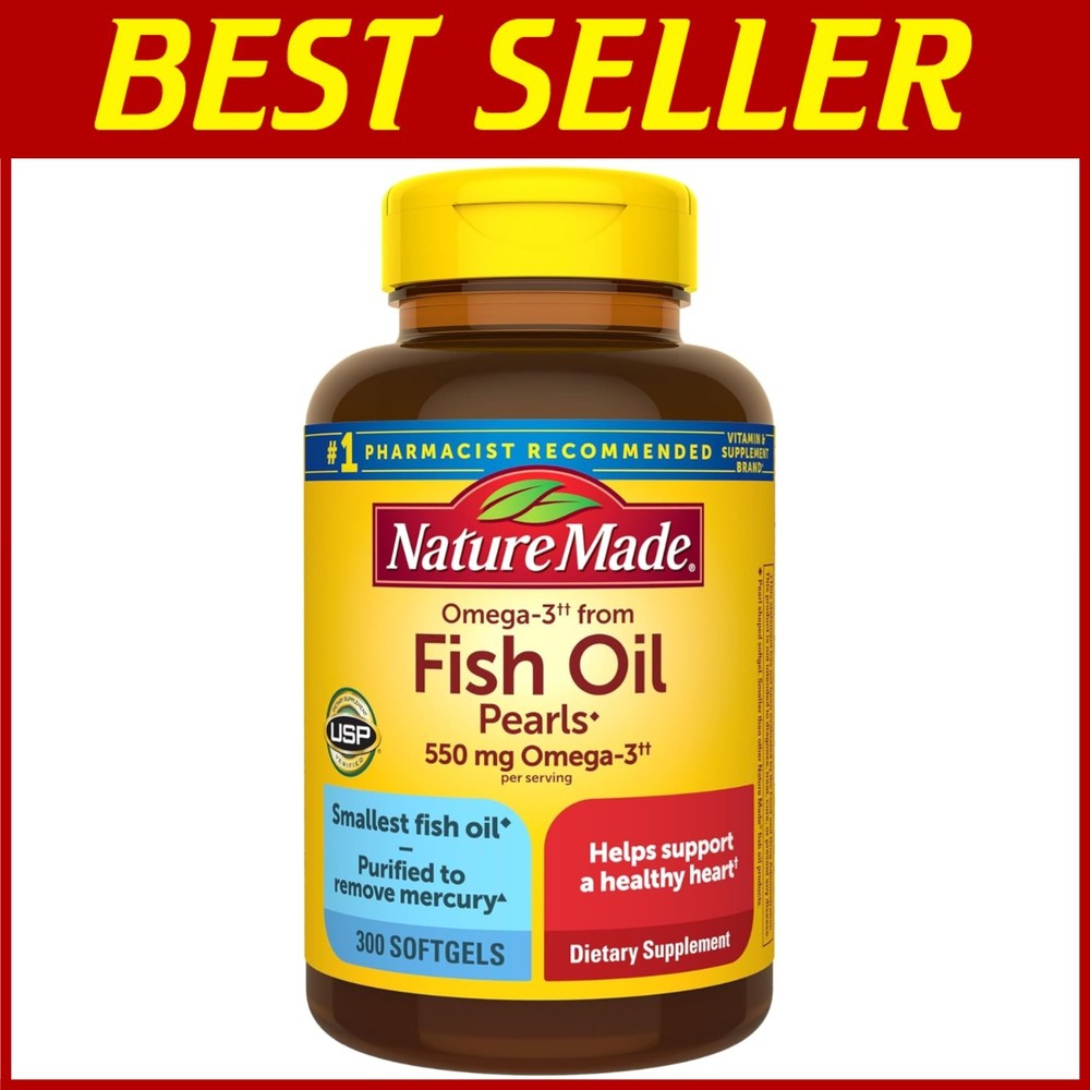 300ct Omega 3 Fish Oil 550mg Pearls for Heart Health, Pharmacist Approved