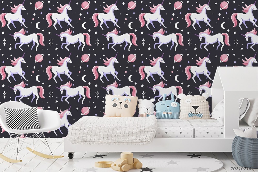 3D Unicorn Planet Moon Pattern Wall Murals Wallpaper Murals Wall Sticker