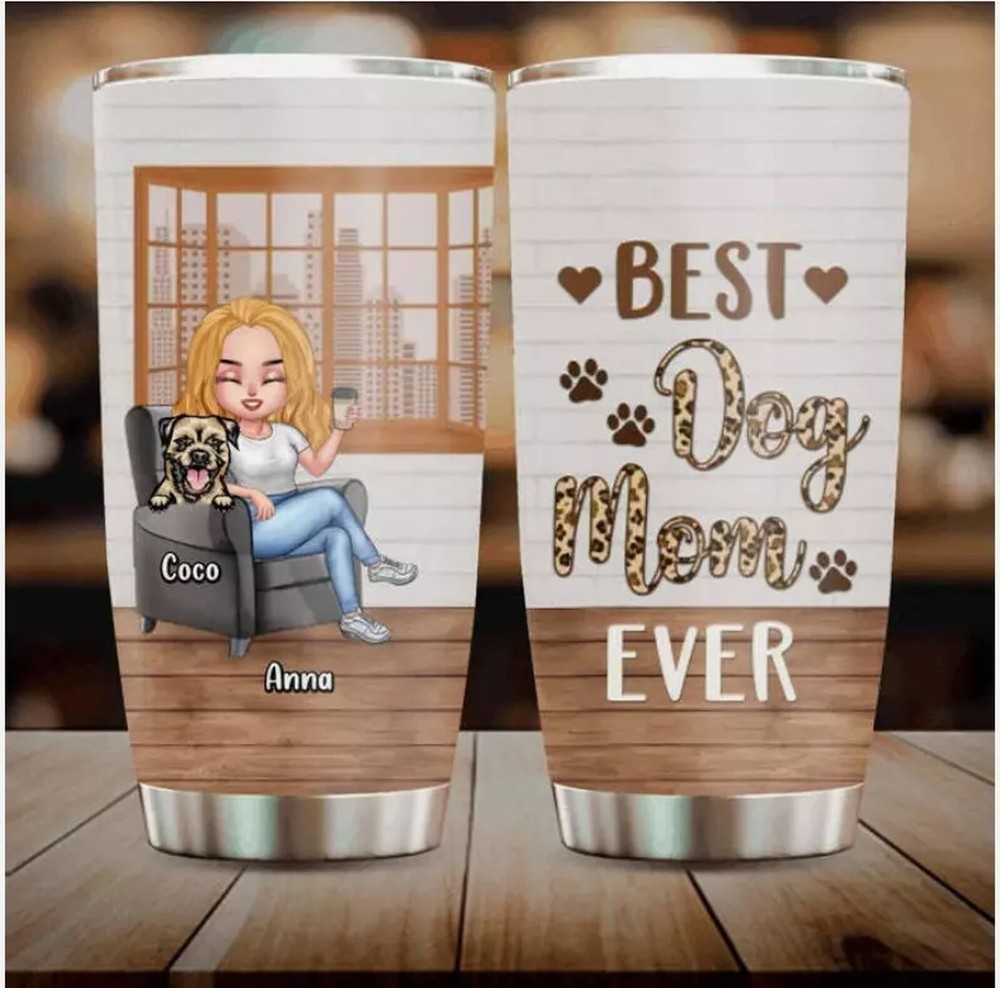 Custom 20oz Dog Mom Stainless Tumbler Personalized Mother's Day Gift