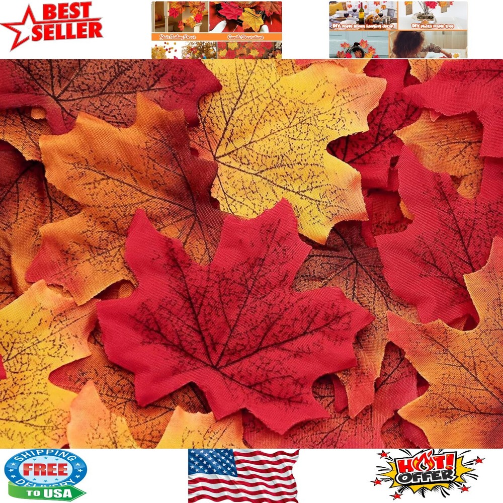 Vibrant 1100PCS Polyester Maple Leaves for Autumn Decor & Crafts