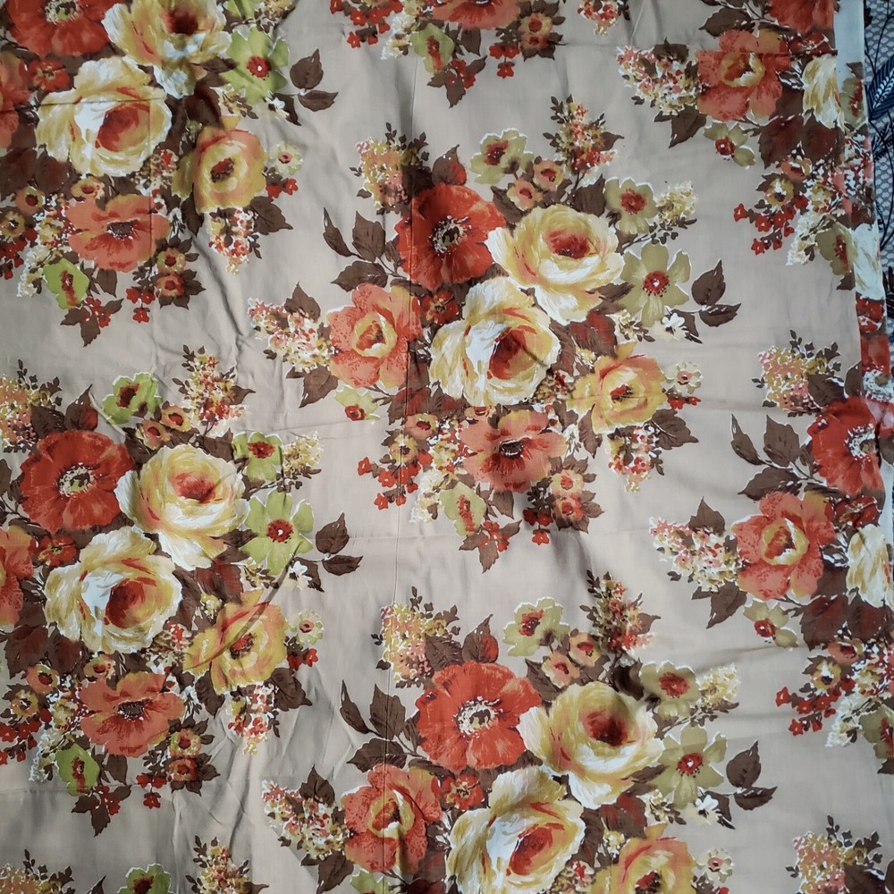 FLASH SALE Vintage Decorator Fabric Tan Floral Cotton 1y X 44