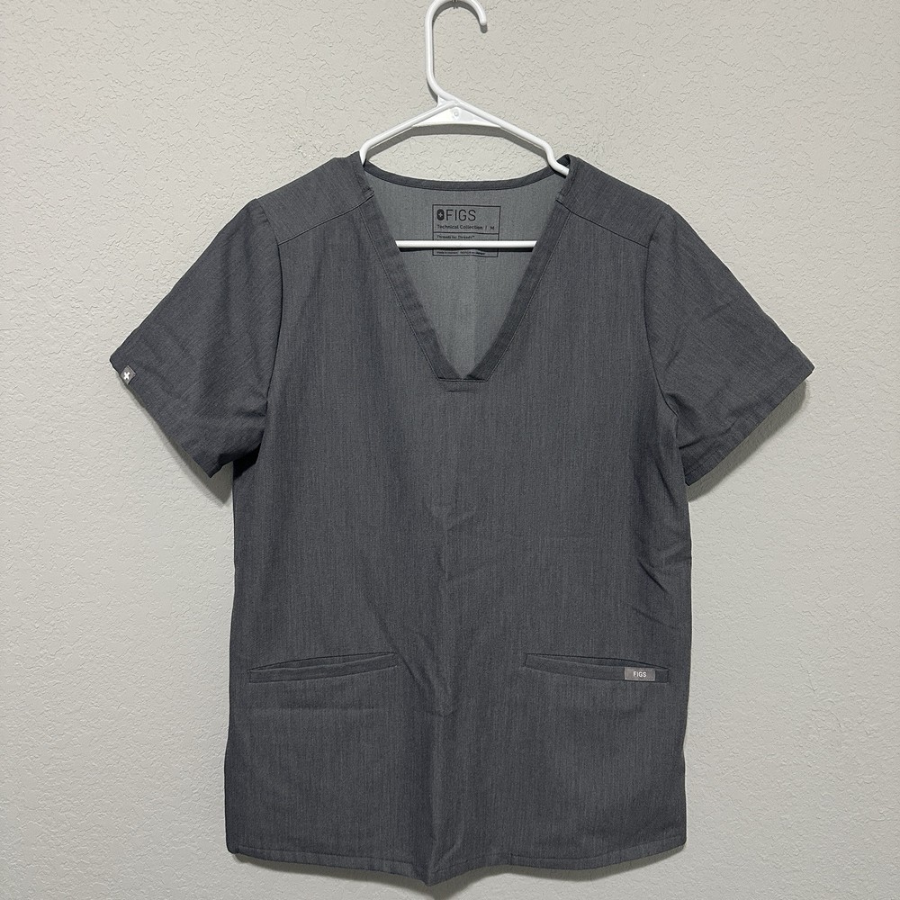 FIGS Casma Three-Pocket Scrub Top Womens Size Medium Gray Nursing Medical