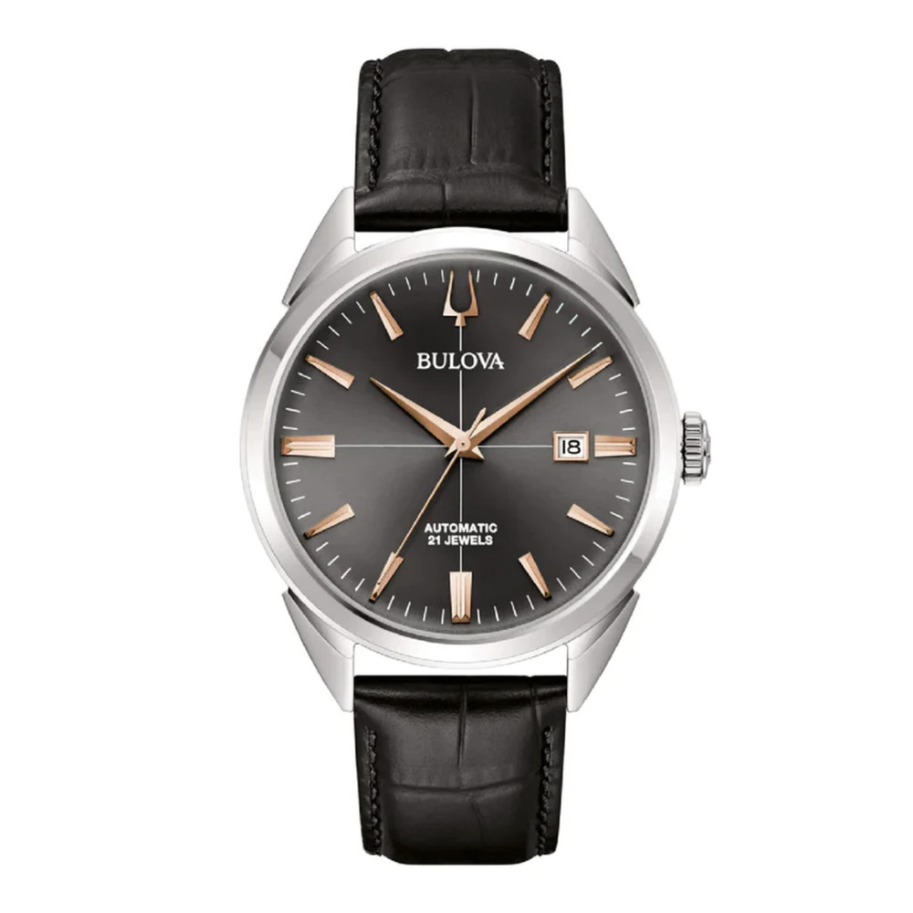 Bulova Sutton Automatic Watch Black Dial 41mm Leather Strap