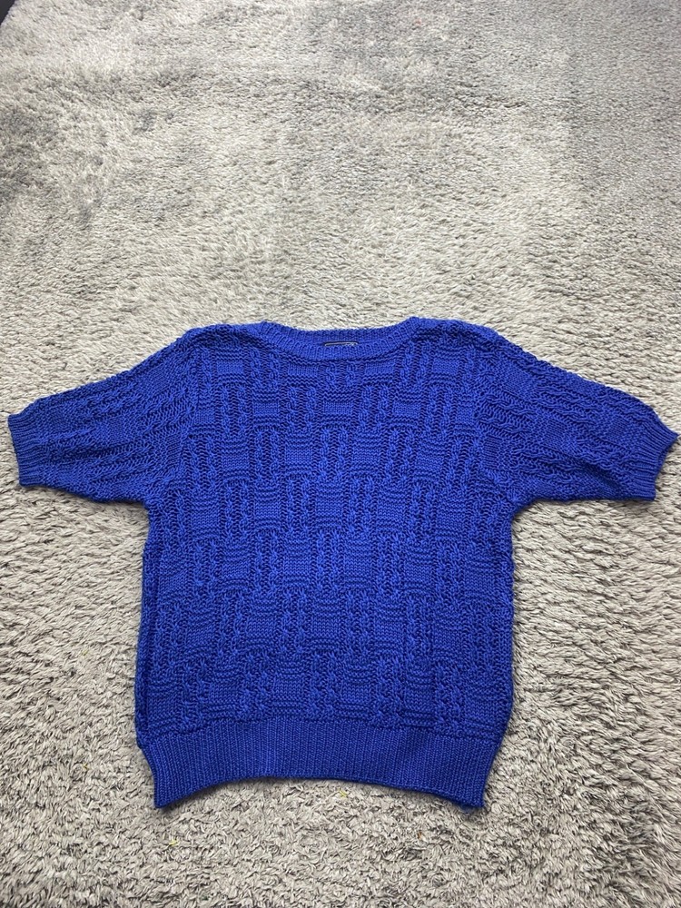 Vtg Haberdashery Sweater Womens 2X Royal Blue 3D Chunky Cable Knit Fisherman